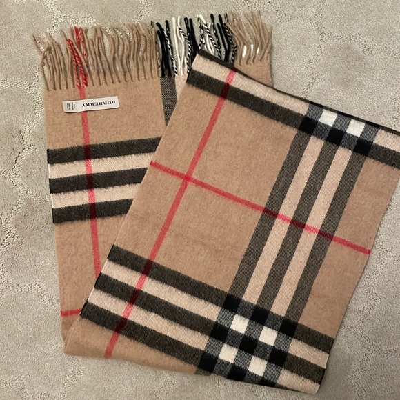 Auth Burberry 💯 Cashmere Nova Check Scarf Camel Black Red - Picture 4 of 10